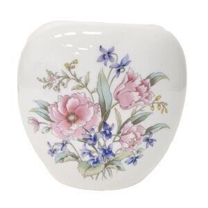 Vintage Fine China Japan Porcelain White Floral Flat Vase Hand Painted Asian